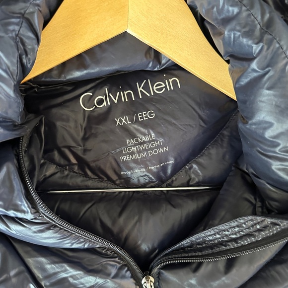 Calvin Klein XXL Packable Down Puffer Jacket Detachable Hood Navy Blue - Picture 2 of 6